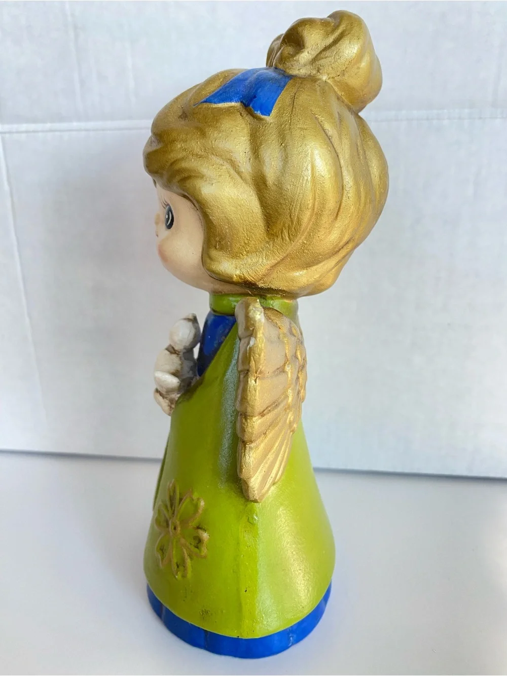 Holt Howard Christmas Angel Girl Green Dress and Bird Vintage Figurine